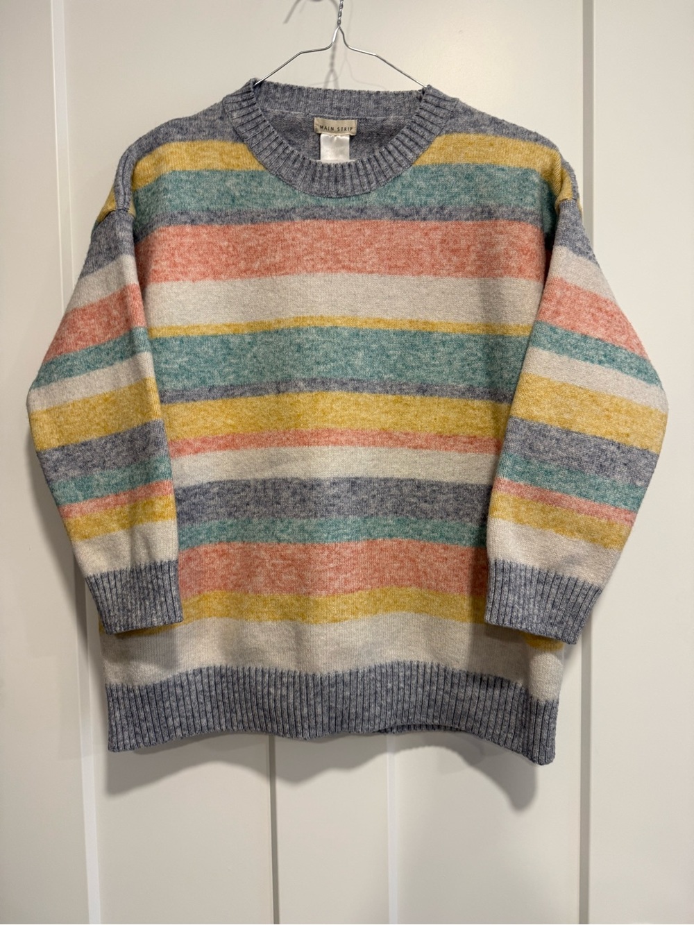 Main Strip Colorful Striped Crewneck Sweater Pullover Small